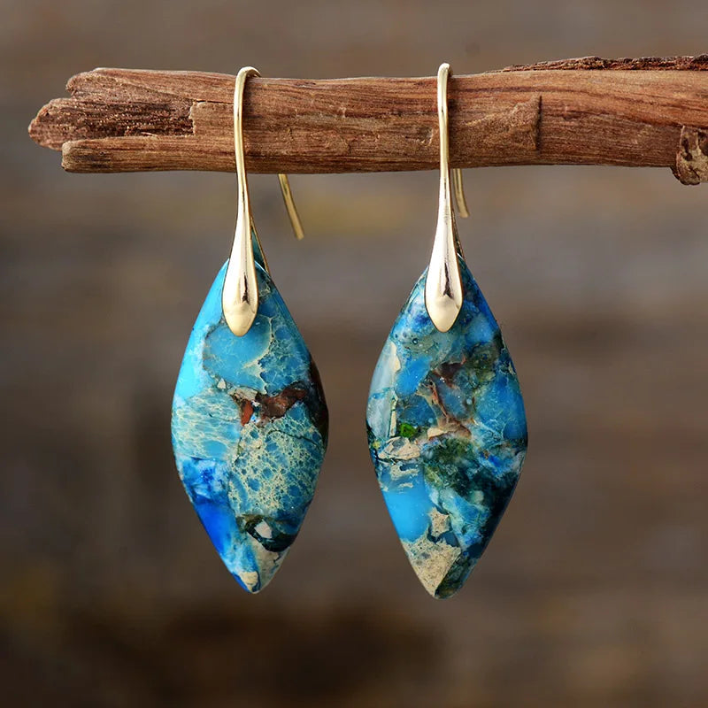 Bohemian oorbellen met blauwe jaspis druppelsteen