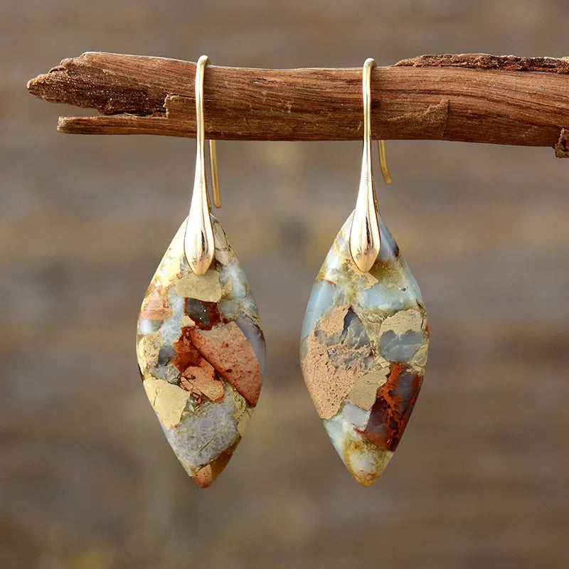 Bohemian oorbellen met blauwe jaspis druppelsteen