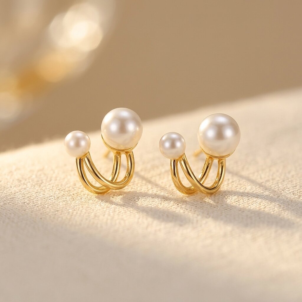 Gouden oorbellen met dubbele parels